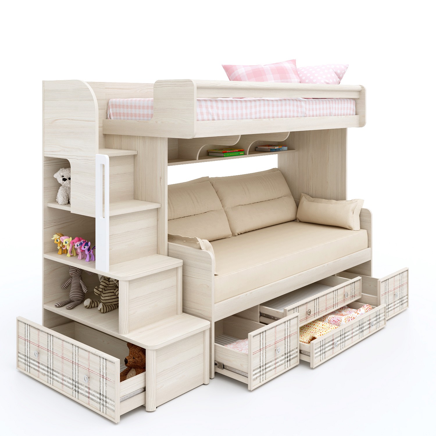 двухъярусная кровать фламинго с диваном