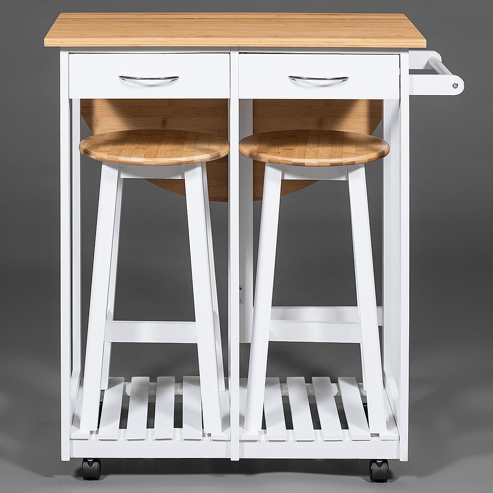 Стол кухонный передвижной с 2 табуретами экостиль jw3-2065а
