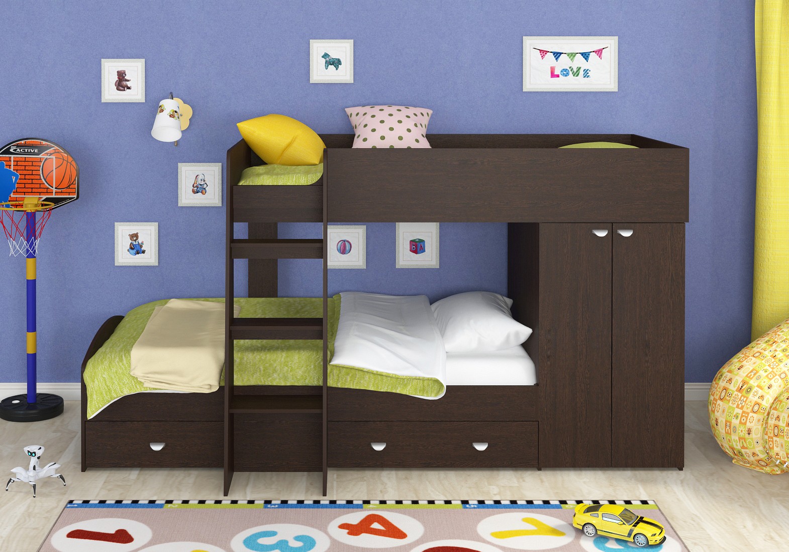 Двухъярусная кровать для двоих детей Golden Kids-1, венге
