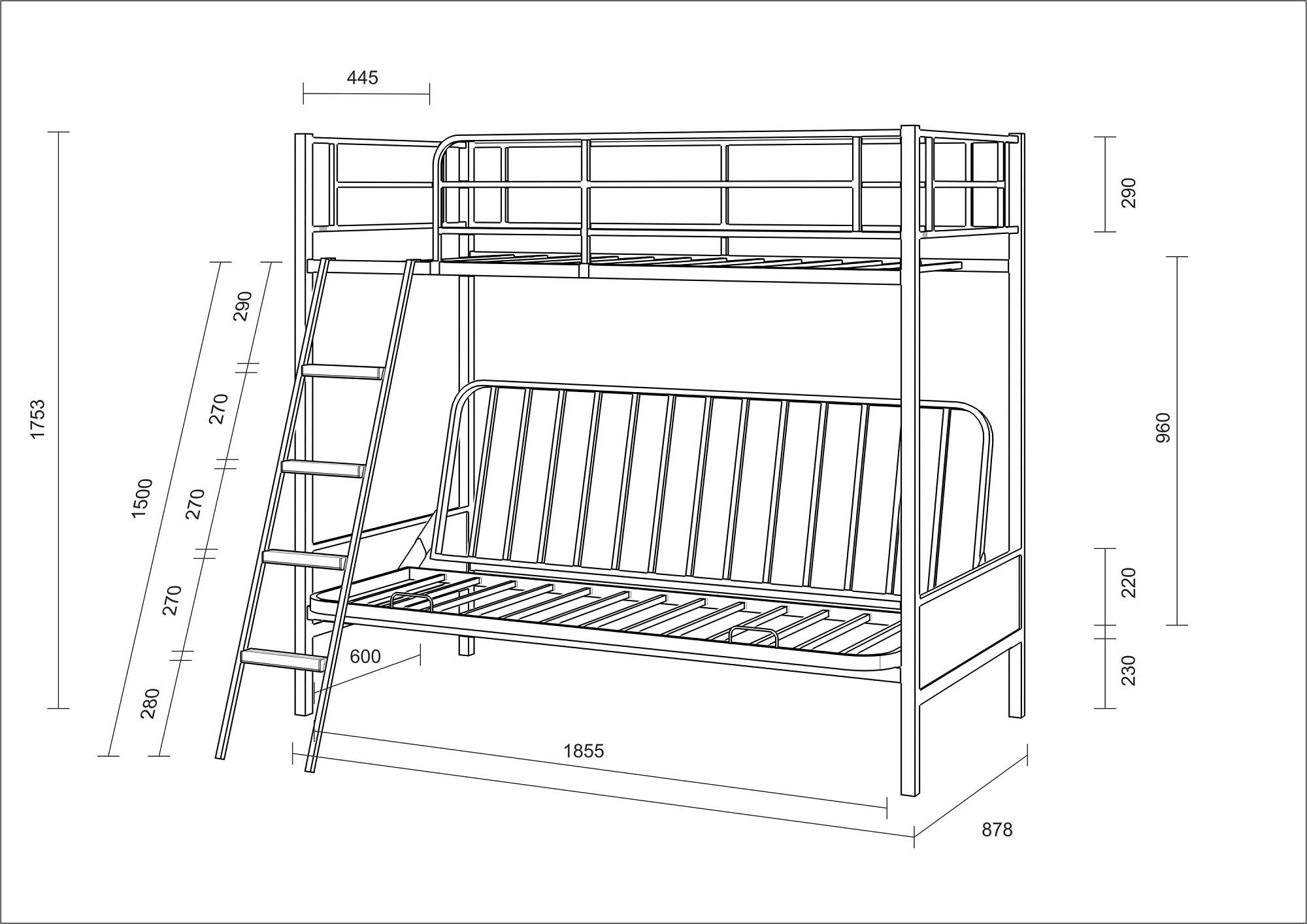 детская двухъярусная кровать своими руками из металла чертежи с размерами