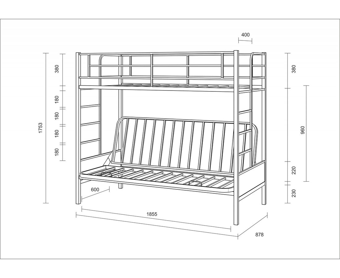 Двухъярусная кровать диван Дакар 1 (90х190/190х120)