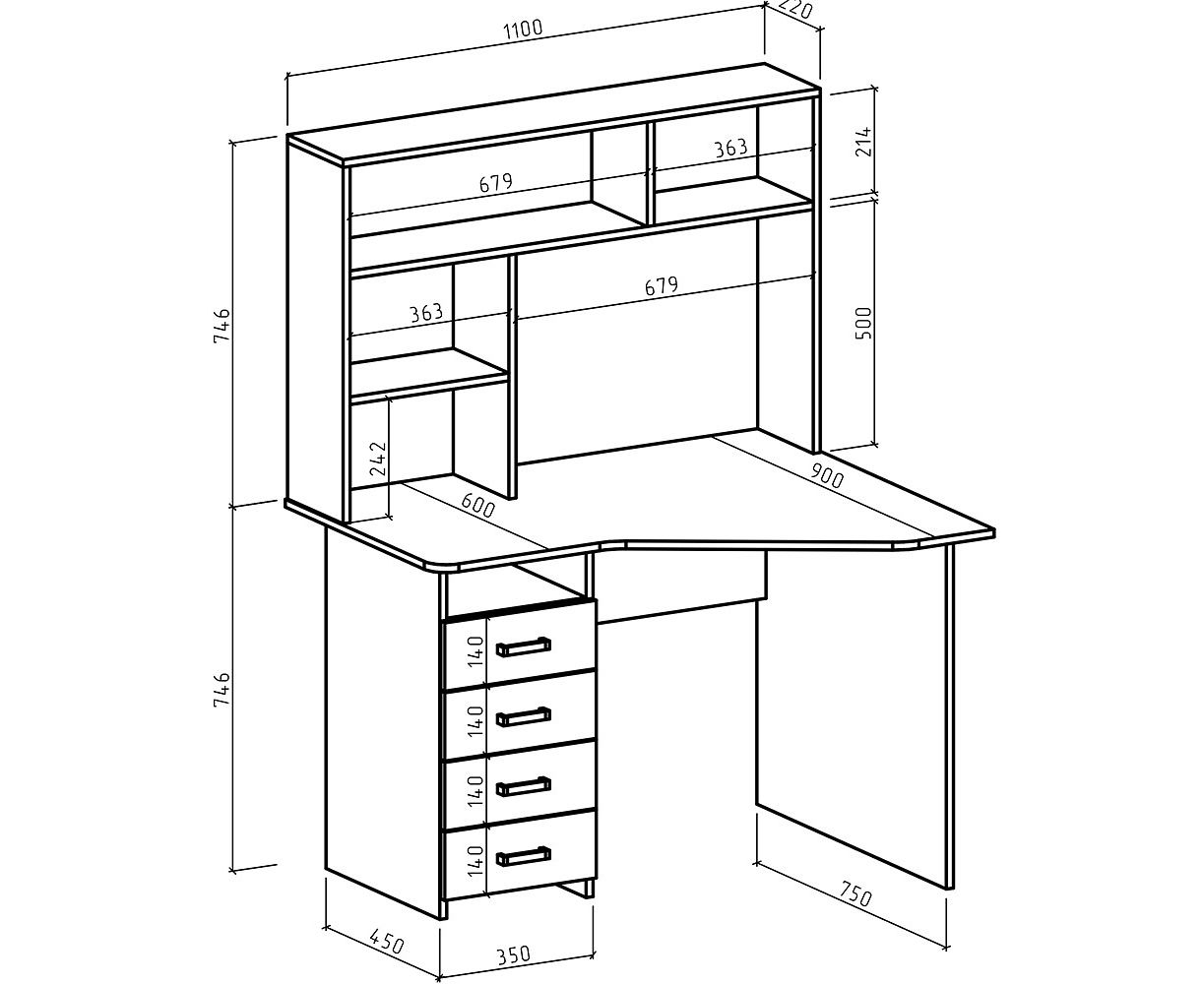 стол угловой чертеж с размерами