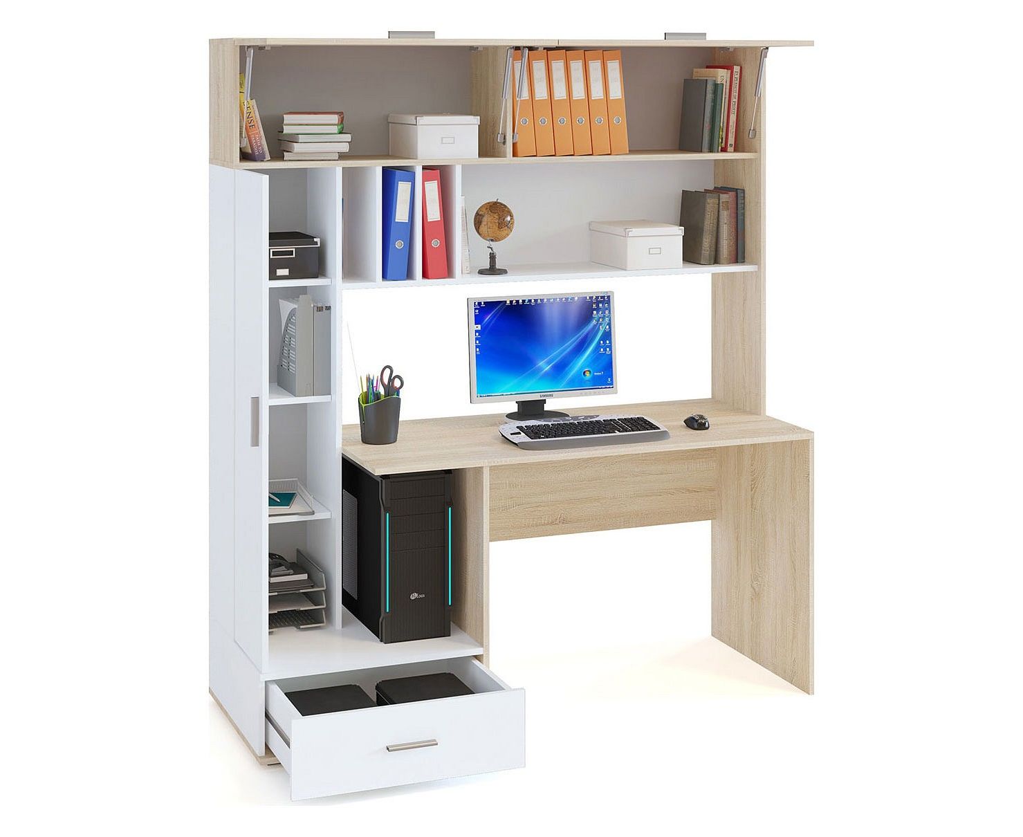 стол для ноутбука угловой с надстройкой и шкафчиками