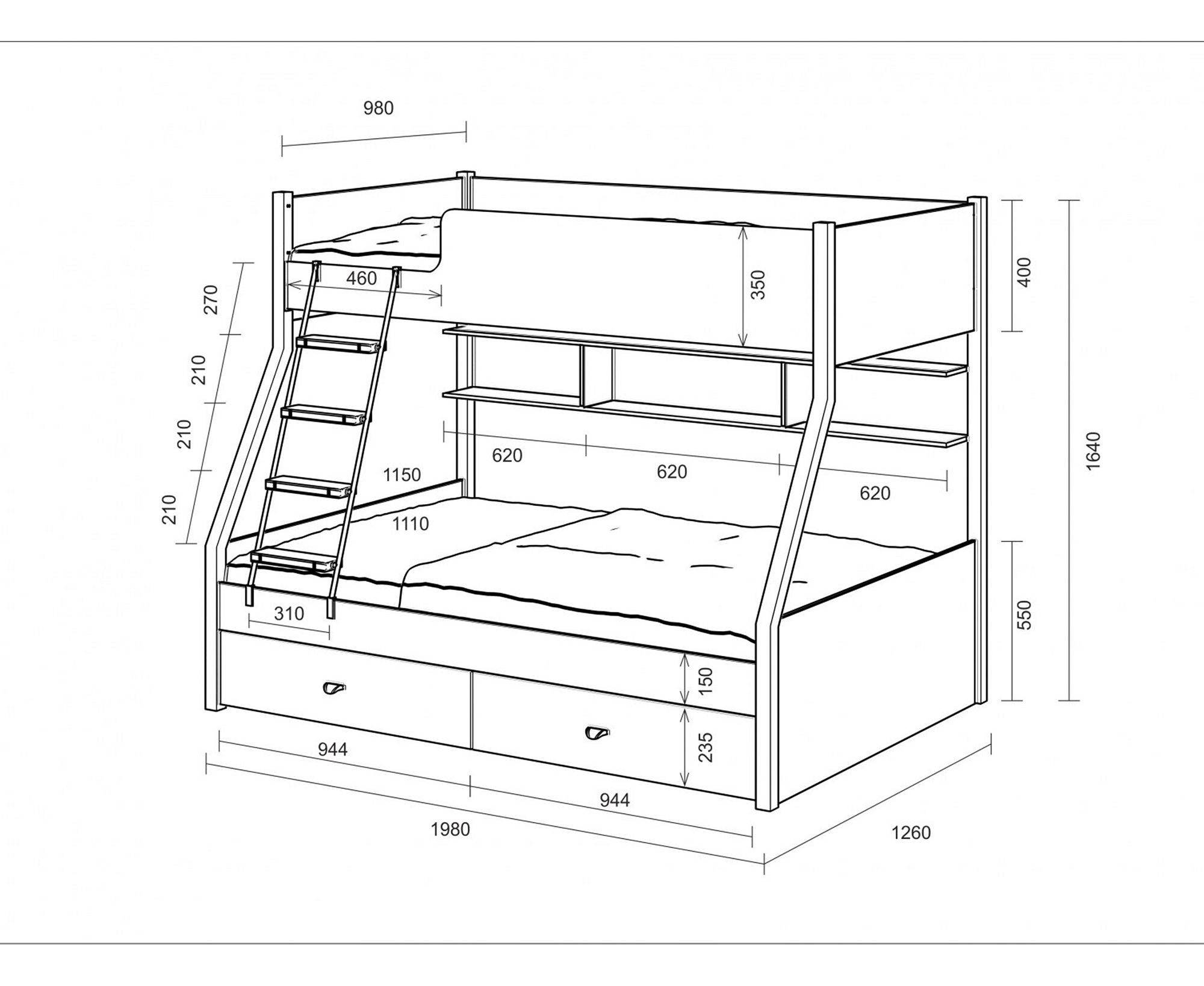 размеры двухъярусных кроватей для подростков