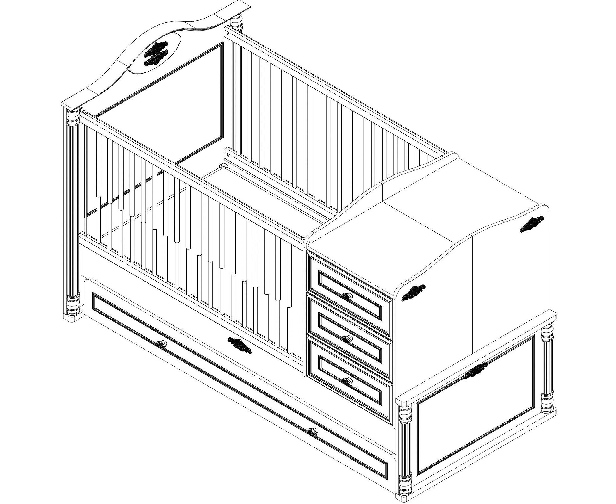 размеры детской кроватки трансформер с комодом и пеленальным столиком