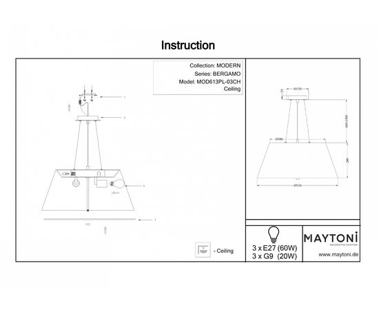  Подвесной светильник Bergamo MOD613PL-03CH, фото 2 