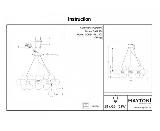  Подвесная люстра Dallas MOD548PL-25G, фото 2 