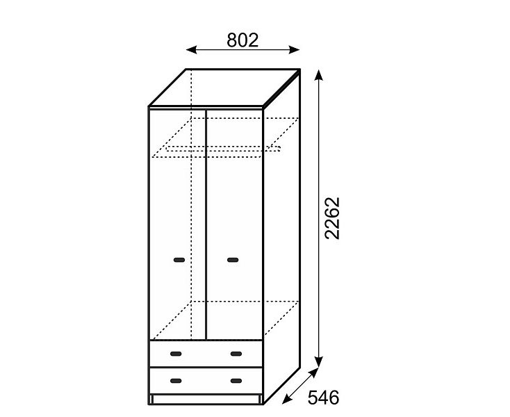 Чертеж платяного шкафа с размерами